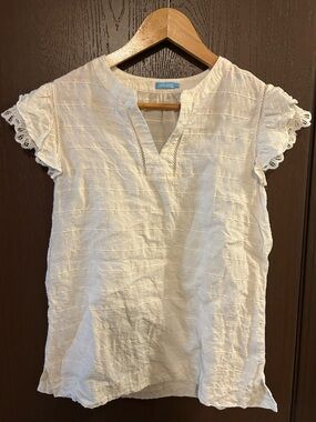 J McLaughlin Lightweight White Lace-Sleeve Prairie Women’s Top S